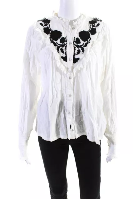 Free People Womens Cotton Embroidered Button Up Blouse Top White Size XS