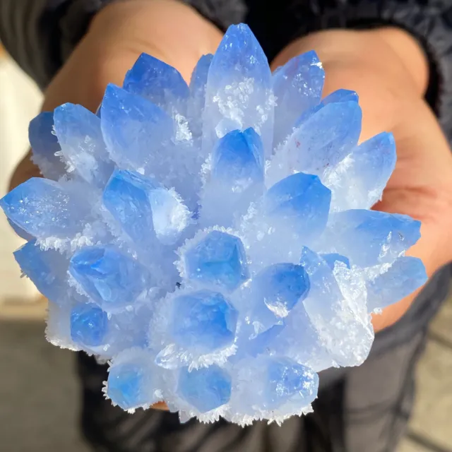 360G New Find Blue Phantom Quartz Crystal Cluster Mineral Specimen Healing.