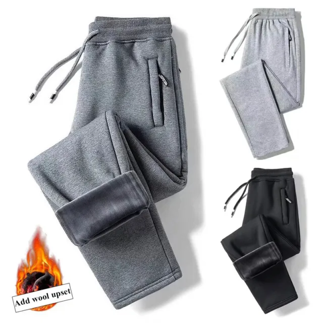 Men Thermal Fleece Lined Long Sweatpants Trousers Winter Thick Warm Casual Pants