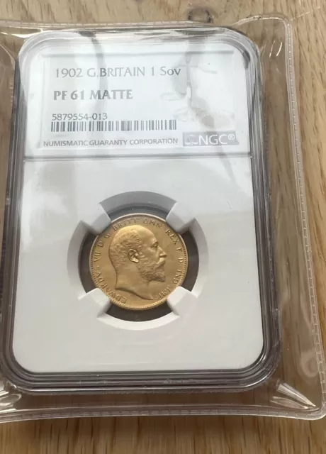 1902 Matte Proof  Gold Sovereign, Edward Vii, Slabbed By Ngc Pf61 Matte