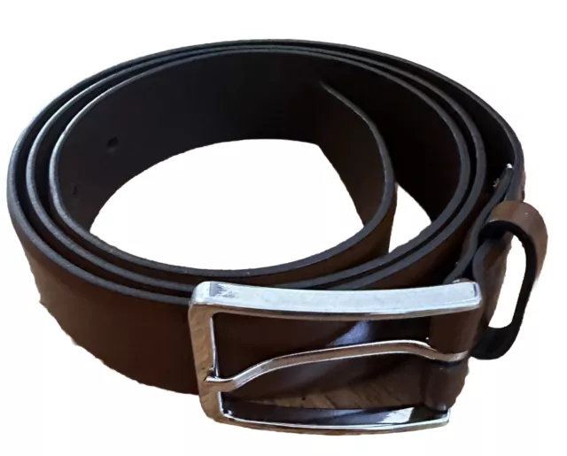 Zara Men's Black Leather Belt Chestnut Brown Silver Buckle Size 34 Made in Spain
