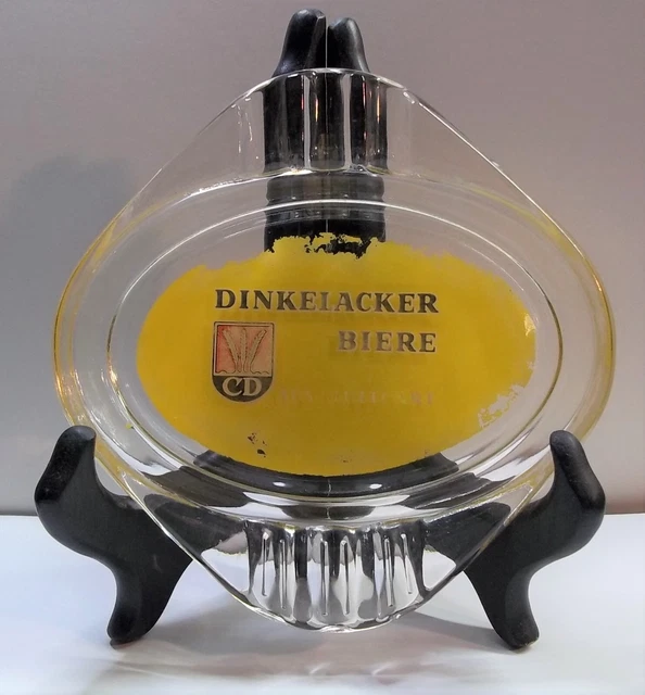 Vintage Dinkelacker Biere Ashtray / German Glass Barware Beer Aus Stuffgart