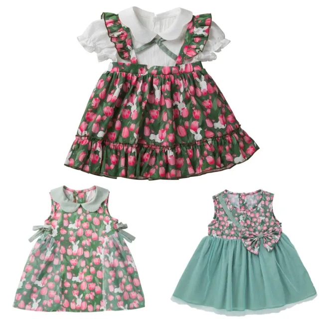 Kids Infant Baby Girls Tulip Flowers Dress Birthday Party Princess Dress Clothes