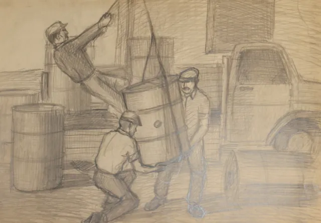 Vintage pencil drawing workers portrait