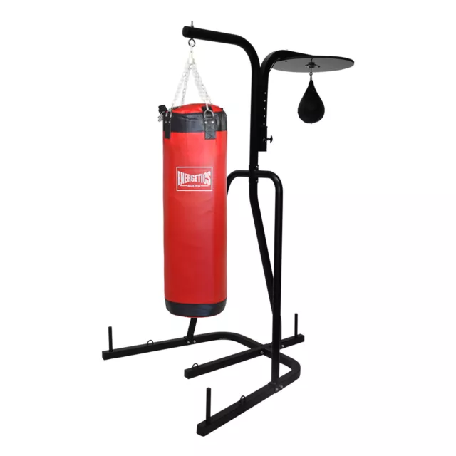 2 Way Boxing Bag Stand Black Rack - 40kg Red Punching Bag + Speed Ball