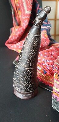 Old Borneo Carved Buffalo Horn Lime Container …beautiful collection & display..