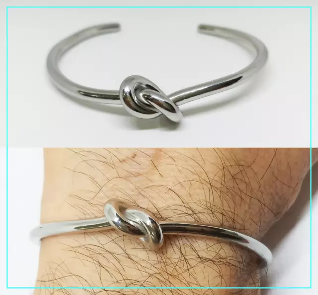 Bracciale da uomo in acciaio inox braccialetto nodo rigido argento