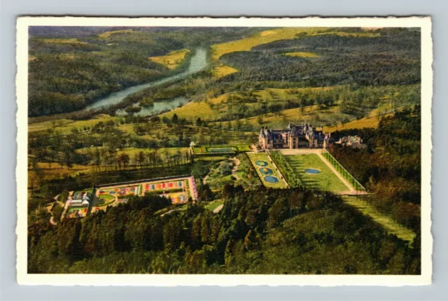 Biltmore NC-North Carolina, Aerial View, Biltmore House & Gardens Linen Postcard
