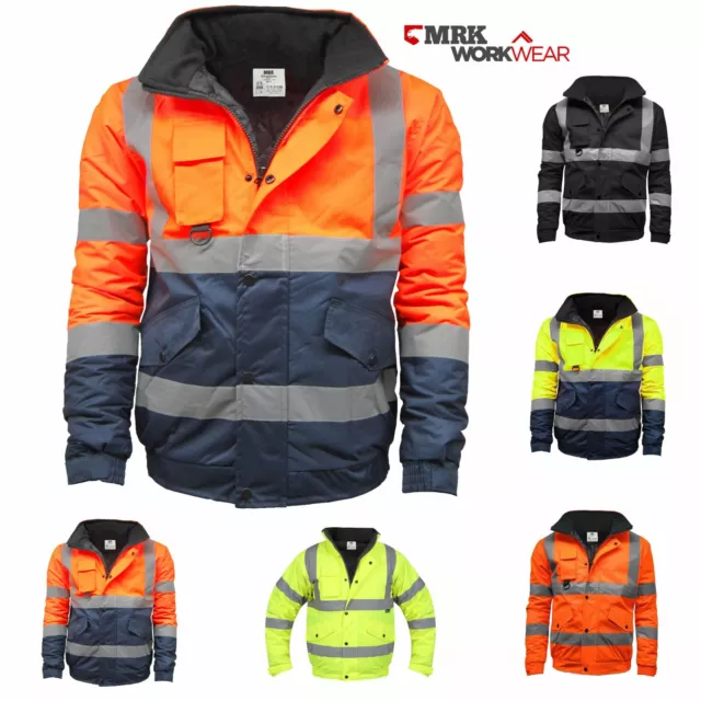 Hi Vis Viz Bomber Jacket High Visibility Waterproof Coat Safety Work Security