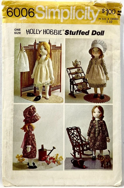 1973 Simplicity Sewing Pattern 6006 Holly Hobbie Rag Doll+3 Outfits AS IS 12703