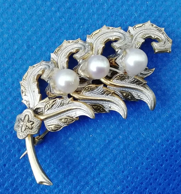 Broche Ancienne Art Déco - Métal Doré Avec Perle - Années 50 - Occasion Vintage