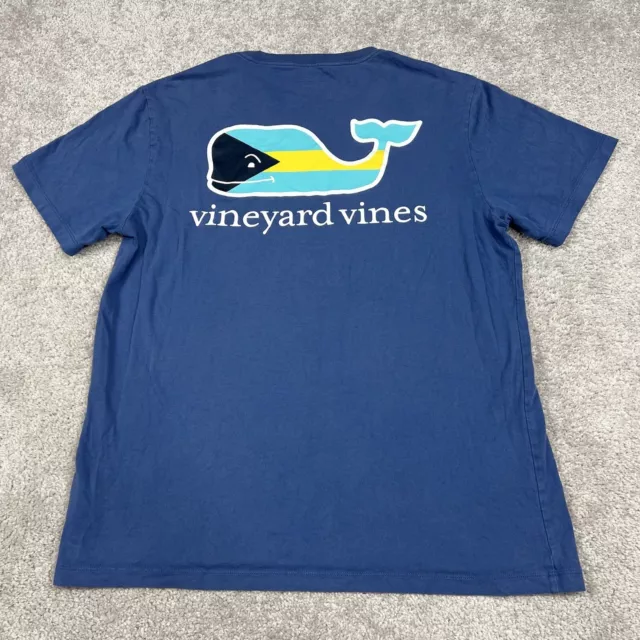 Vineyard Vines T-Shirt Mens Small Blue Logo Bahamas Whale Flag Graphic Pocket