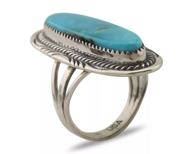 Navajo Ring 925 Silver Natural Blue Turquoise Artist Signed USA C.80's 2