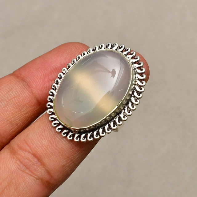 Bague En Argent 925 Avec Dendrite Russe - Taille 8 - Faite Main - Neuf Sans Emballage