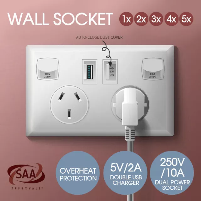 Dual USB Australian Power Point Home Wall Power Supply Socket Kit SAA Approval
