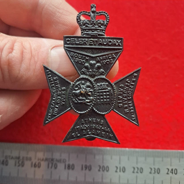 BRITISH QUEENS ROYAL Rifles Territorial Regiment Blackened Brass Cap ...