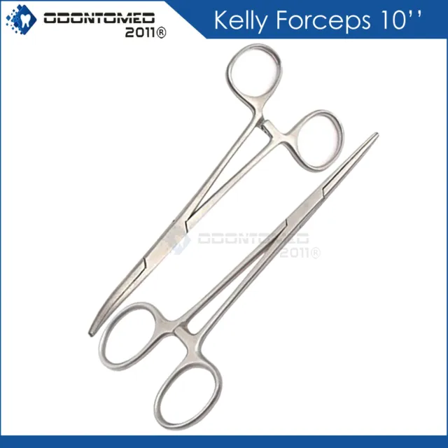 German 2 Kelly Hemostat Locking Forceps Straight+Curved 10" Surgical Instruments