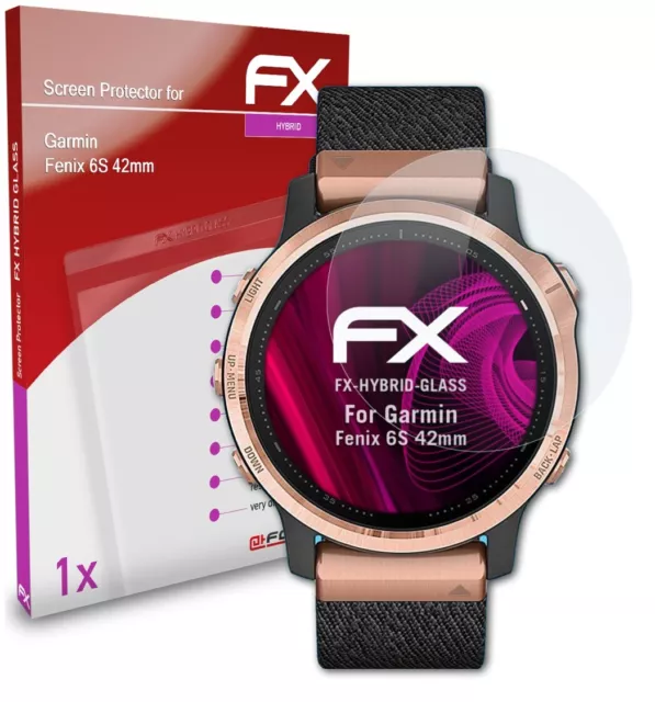 atFoliX Glasfolie für Garmin Fenix 6S 42mm Panzerfolie 9H Schutzpanzer