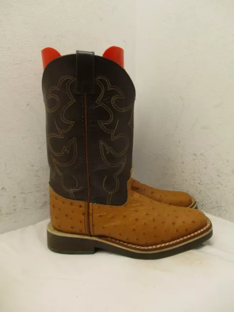 DOUBLE H CHILD Sz 3.5 D Brown Ostrich Print Leather Roper Sty DH948Y ...