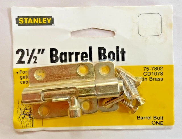 2.5" BARREL BOLT by Stanley - Latch Lock 75-7802 Satin Brass Tone Plated Steel