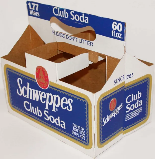 Vintage soda pop bottle carton SCHWEPPES Club Soda 6 pack 10oz size excellent++