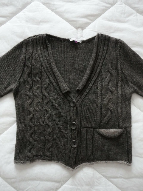 Cardigan Patrice Breal Gris Et Noir Rayé - Taille 38, Occasion Très Bon état