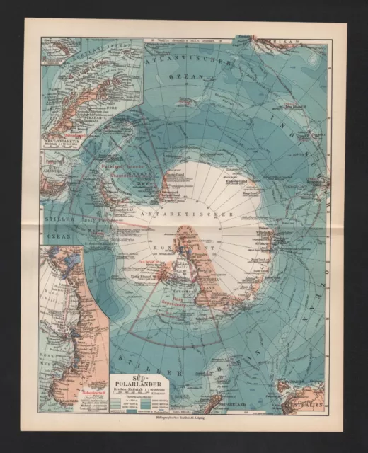 Landkarte map 1932: Süd-Polarländer. Antarktischer Kontinent.