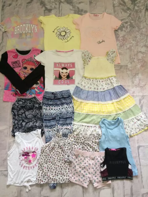 Girls Clothes Bundle 9-10 Years T-shirts Shorts Cap H&M Slazenger George TU Etc
