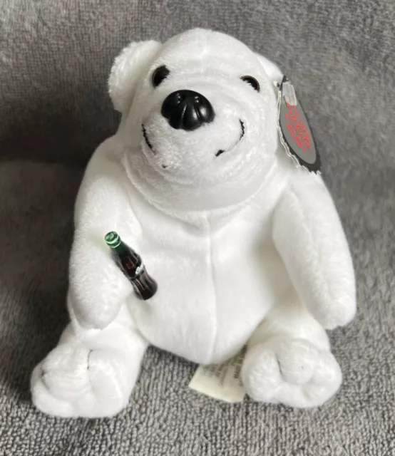 Vintage 1997 COCA-COLA Collectable POLAR BEAR with Coke Bottle 6" Stuffed Plush