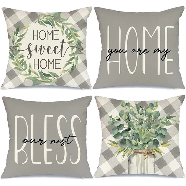 Farmhouse Spring Pillow Covers Set of 4 18X18 Eucalyptus Leaves Throw8276
