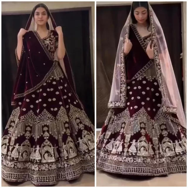 Bridal Lehenga Choli Shawl Indian Wedding Wear Lengha Chunri Sari Saree Dress