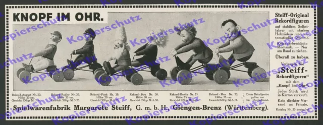 or. Foto-Reklame Steiff Rekordfiguren Spielzeug Puppen Preise Giengen Brenz 1916