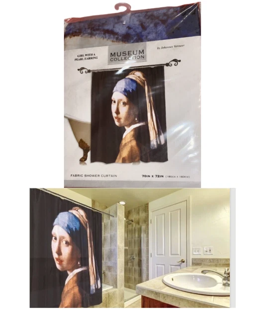 Pendiente de cortina de ducha de museo niña con una perla de Johannes Vermeer baño