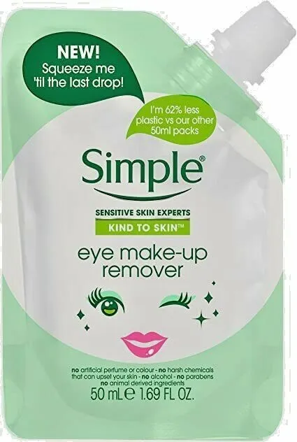 Simple Kind to Skin Eye Make-up Entferner oder Mizellar Reinigungswasser Beutel 50 ml E