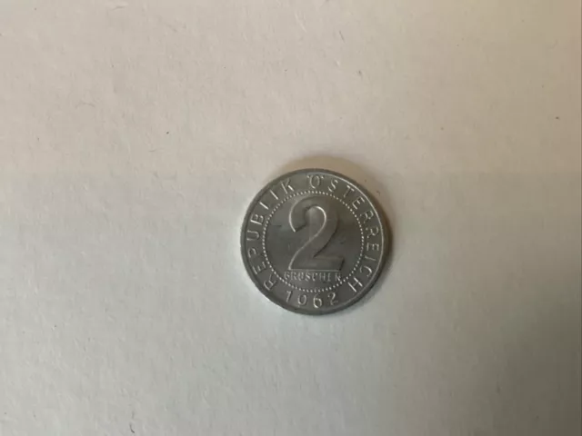 1962 Austria Republik Osterreich 2 Groschen Aluminum Coin