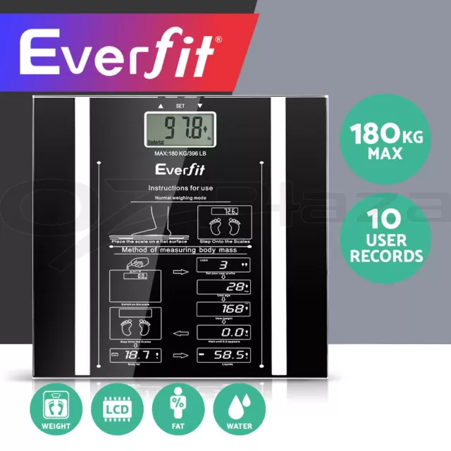 Everfit Body Fat Bathroom Scale Digital Weighing Scales Water Body Fat 180KG