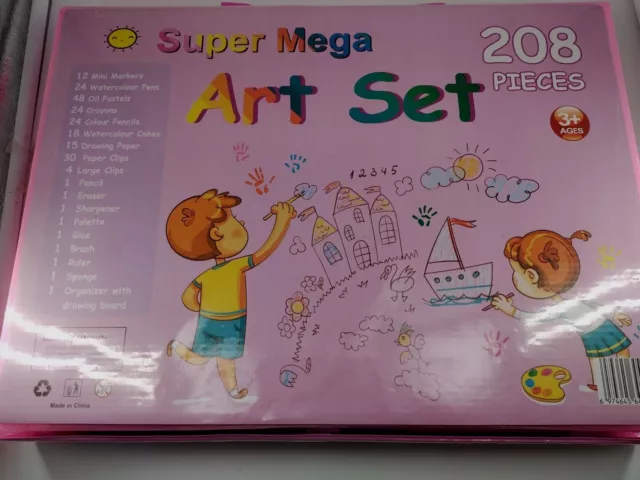 Super Mega Art Set 208 Pieces Pink Oil Pastels Colors Painting Markers Drawing