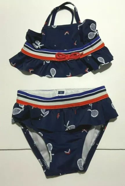 Infant Girls Janie And Jack Game Set Standout Blue Tennis 2 Pc Swimsuit 6-12 Mon