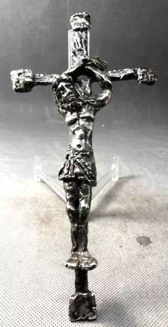 SILBER Unikat abstrakt stilisiertes Kreuz Kruzifix Wandkreuz Jesus Christus 23cm