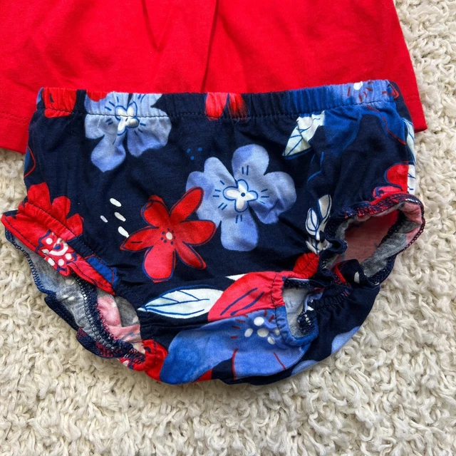 Carters Baby Infant 6 Month Outfit 3 Piece Top Bottoms Headband Red Floral NWOT 2