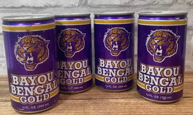 Lot of 4 Rare Vintage LSU Bengal Bayou Gold Soda Pop Can Soft Drink-Empty