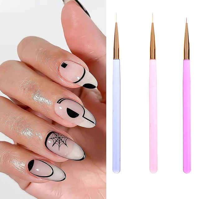 3 pz Spazzole Fodera Nail Art Doppia Estremità Linea Fine Set Spazzole Tratteggio 3D #DB