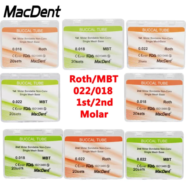 80pcs MacDent Dental Orthodontic Buccal Tube MBT Roth 018 022 1st 2nd Molar Mesh
