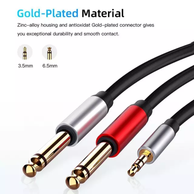 1/8'' 3.5mm Male Jack to 1/4" 6.35mm Male Splitter Cable Lead Audio