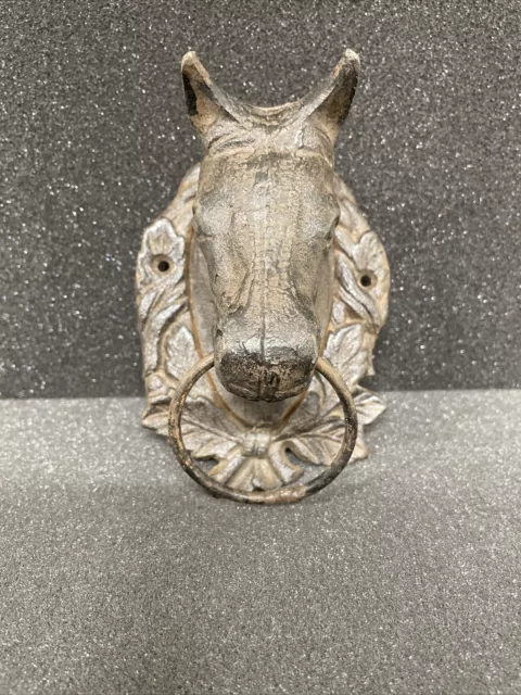 Cast-Iron Horsehead Ring Hitching Post Barn Holder Decor