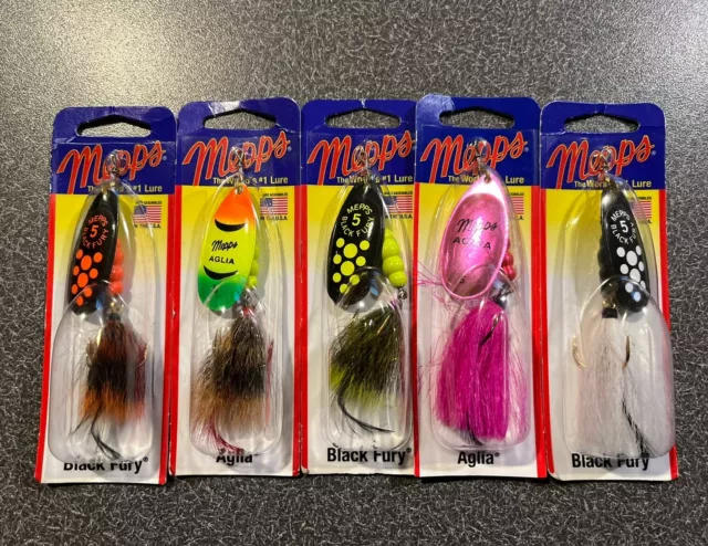 5 New Mepps Size #5, 1/2 oz Spinners Fishing Lures Lot - 5 Great Colors
