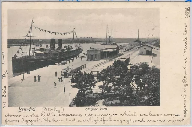 CARTOLINA d'Epoca - BRINDISI Città - STAZIONE PORTO 1906 - Nave ISIS