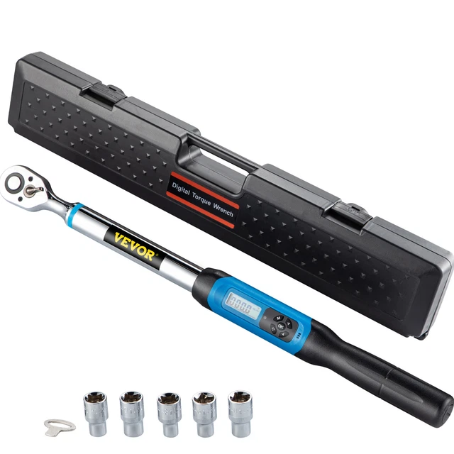 VEVOR 1/2" Digital Torque Wrench Heavy Duty 7.47-147.5 ft-lbs 5 Socket w/Case