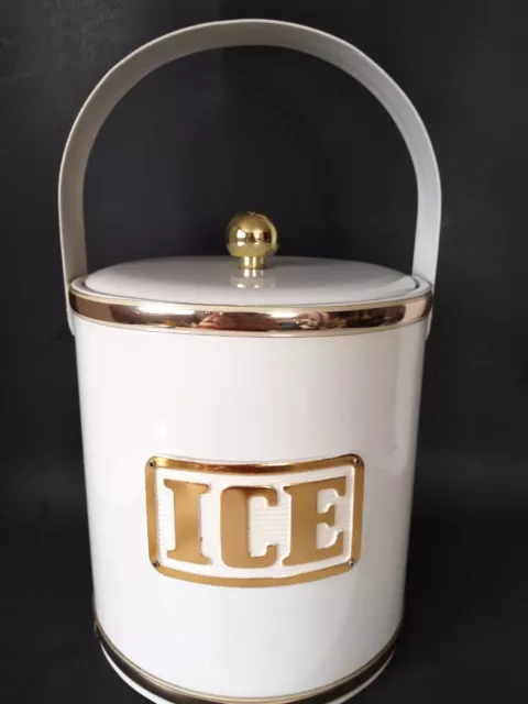 Vintage George Briard Ice Bucket MCM White with Gold Trim Very good condition.