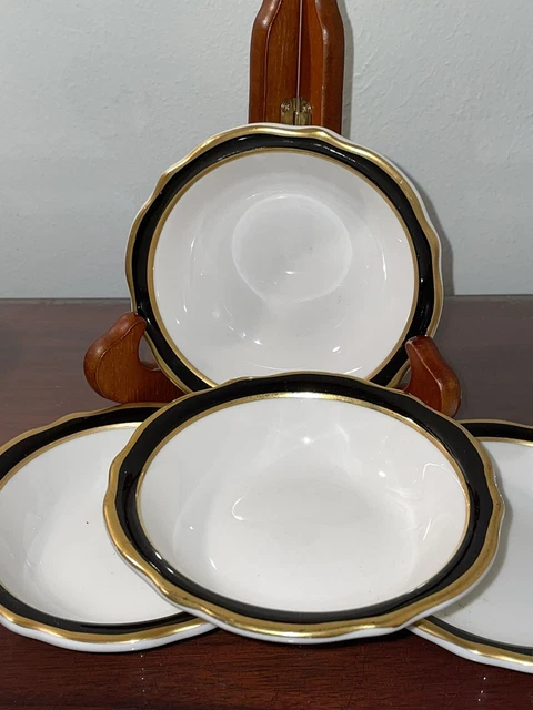 4 Vintage Jackson China Syracuse Restaurant Black Gold White 4.5” Berry Bowls